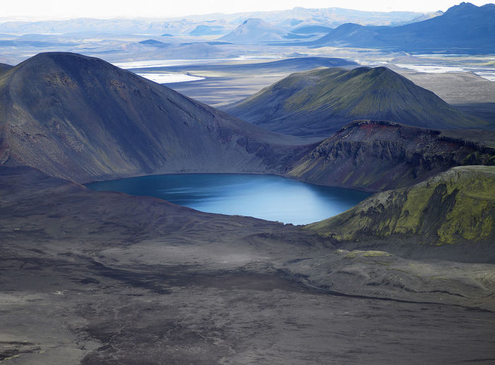 Aerial view of the lake domadalsvatn in the highlands of iceland