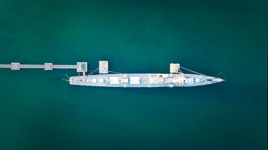 Vertical aerial photography of warship