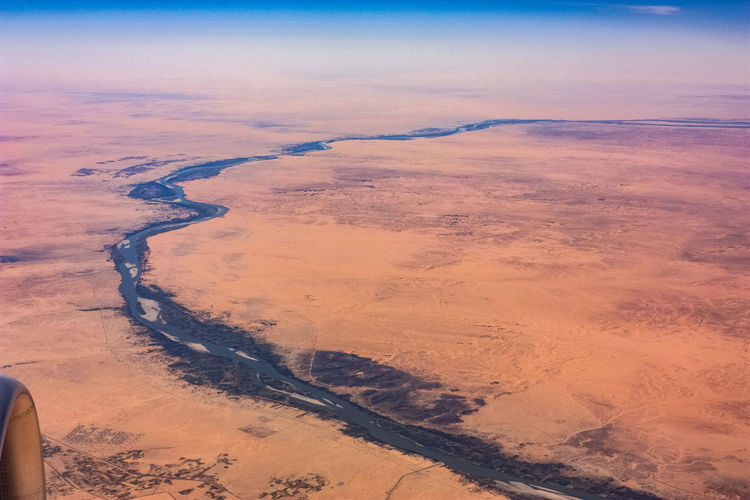 Localised nile irrigation and islets from 30,000 feet over northern sudan abu hamad in the distance