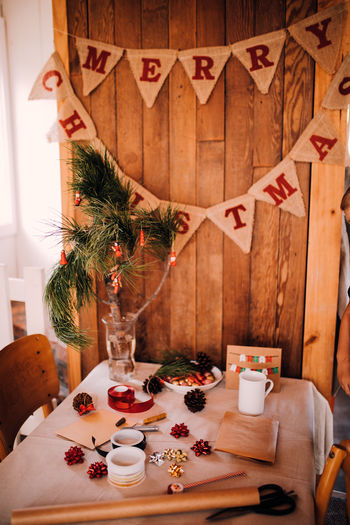 Christmas decoration on table at home