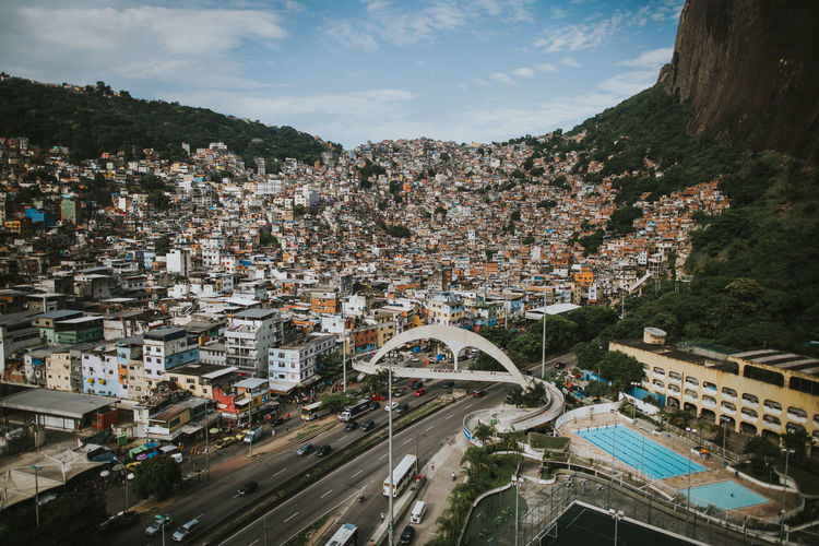 Aerial view of the rocinha favela, located in the south zone of rio de janeiro, brazil
