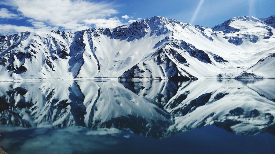 Reflection of snowcapped mountains in lake