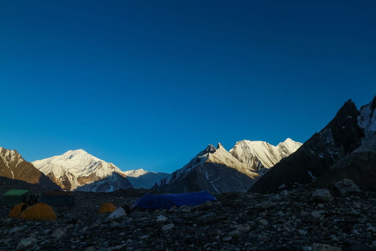 Camping tents at concordia camp, broadpeak mountain, k2 base camp, pakistan
