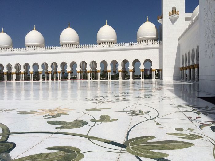 Exterior of sheikh zayed mosque against clear sky
