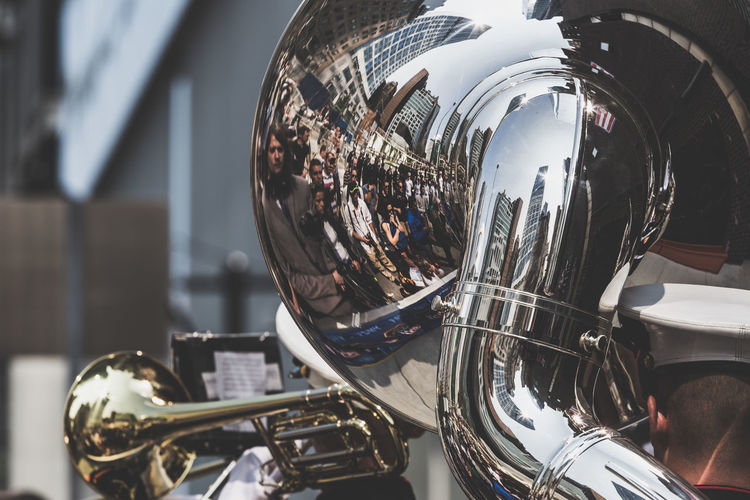 Close-up of vintage trombone