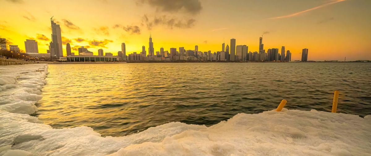 View of city at sunset ,chicago city,usa