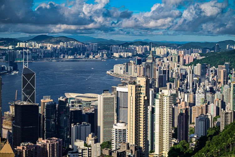 Aerial view of cityscape against sky