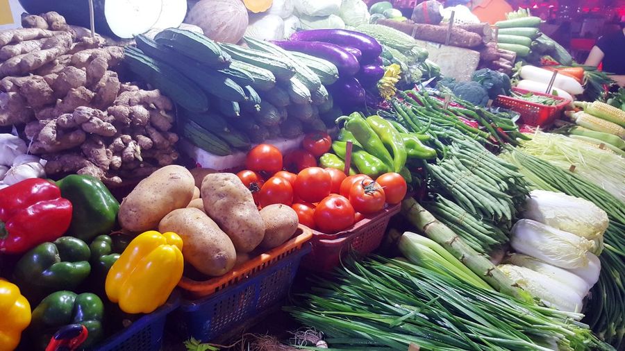 Vegetables in market stall