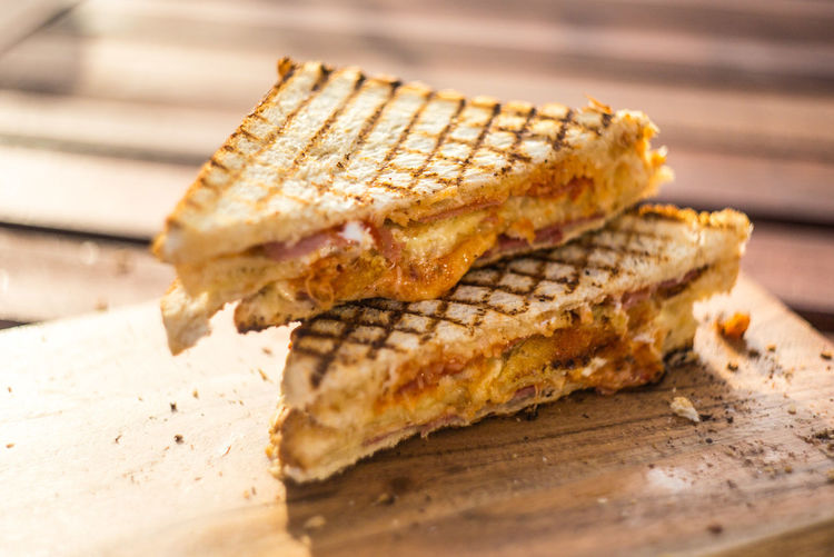 Close-up of sliced toasted sandwich