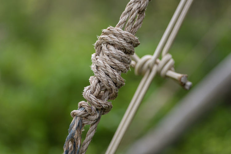 Closeup of rope tied at campsite