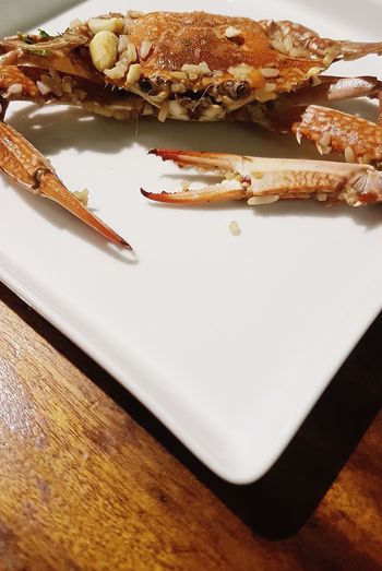 High angle view of food in plate on table