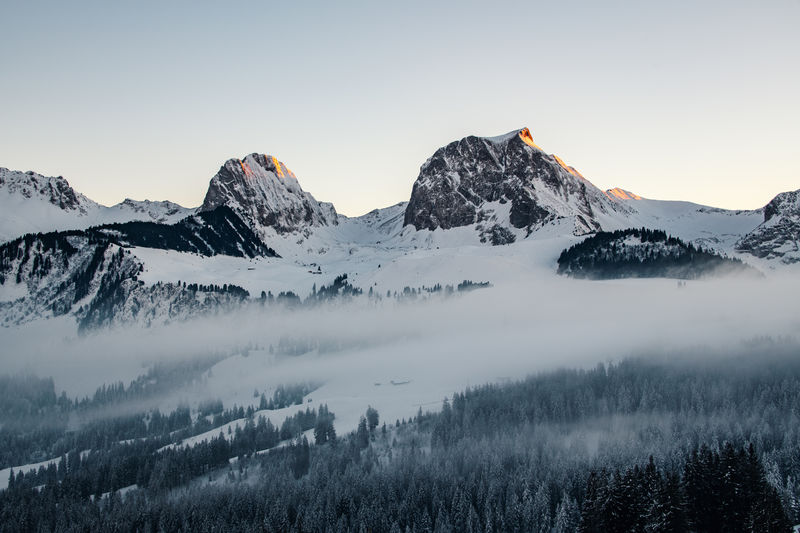 Scenic view of snowcapped mountains against sky