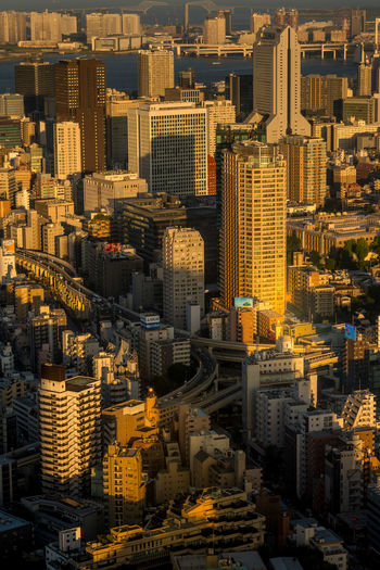 High angle view of buildings in city