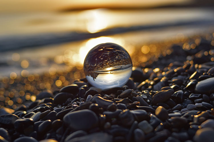 Lensball ball caressed by the colors of the sunset