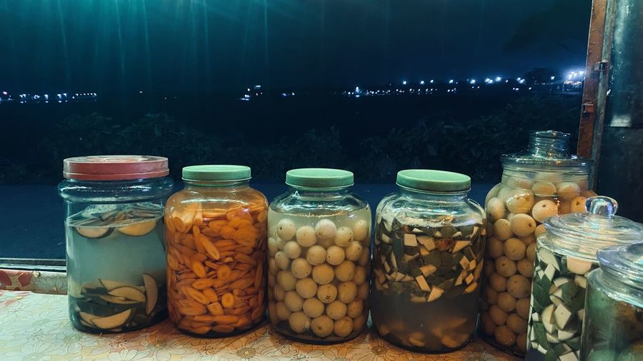 Close-up of food in jars