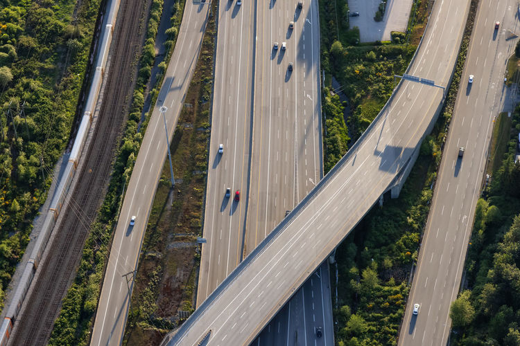 High angle view of highway by street