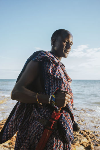Maasai warrior with a traditional knife attached to a belt