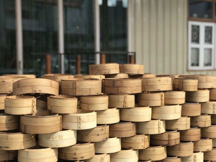 Stack of bamboo steamers