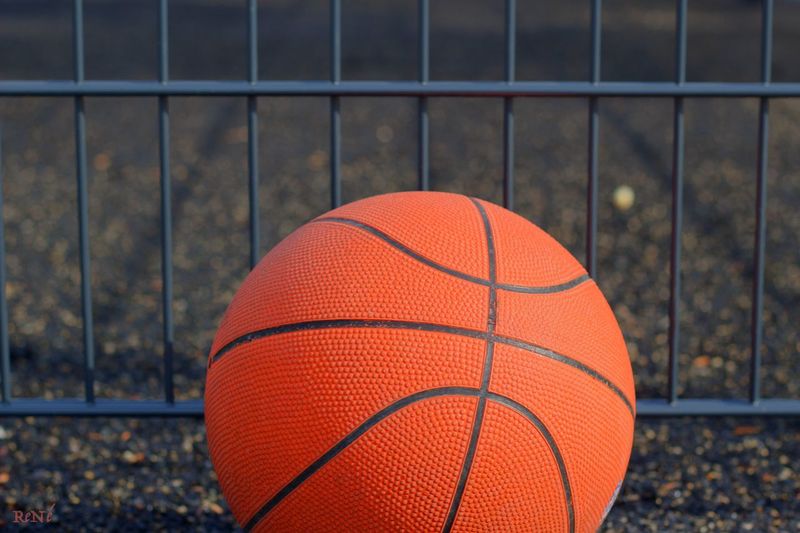 Close-up of basketball against fence