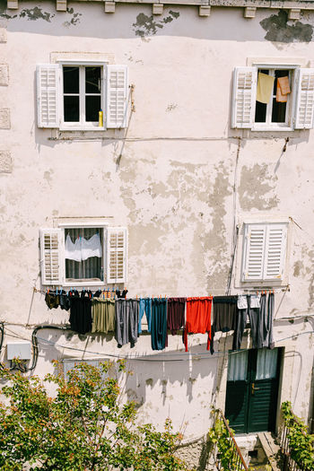 High angle view of clothes drying outside house