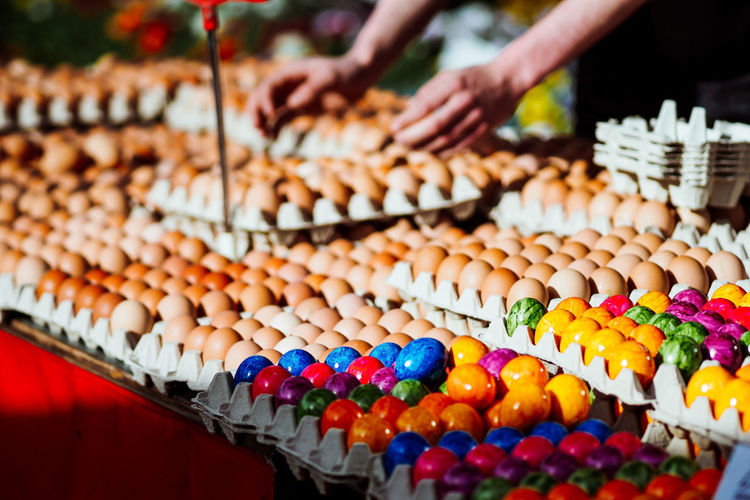 Close-up of eggs at market stall