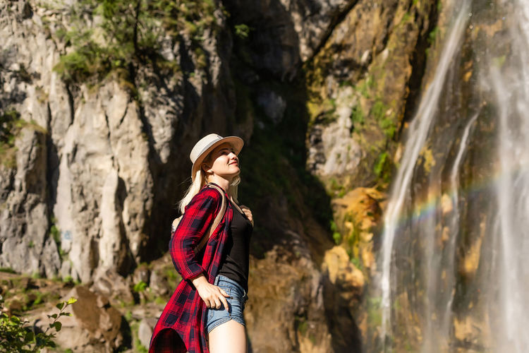 Grunas waterfall is a picturesque site inside the national park of thethi, albania