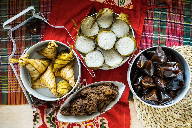 Traditional malay food and cookies during ramadan and eid mubarak. hari raya aidilfitri. top view.