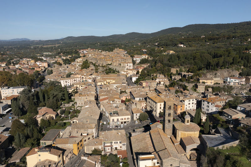 High angle view of townscape against sky