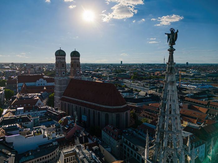 Frauenkirche and town hall tower in munich, germany