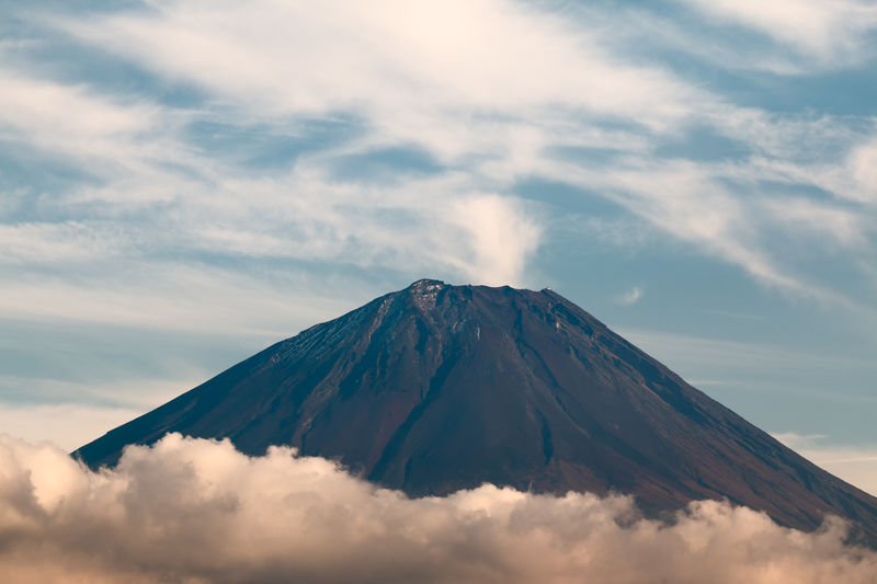 Scenic view of volcanic mountain against sky