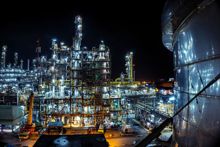 Long exposure of petrochemical plant view at night