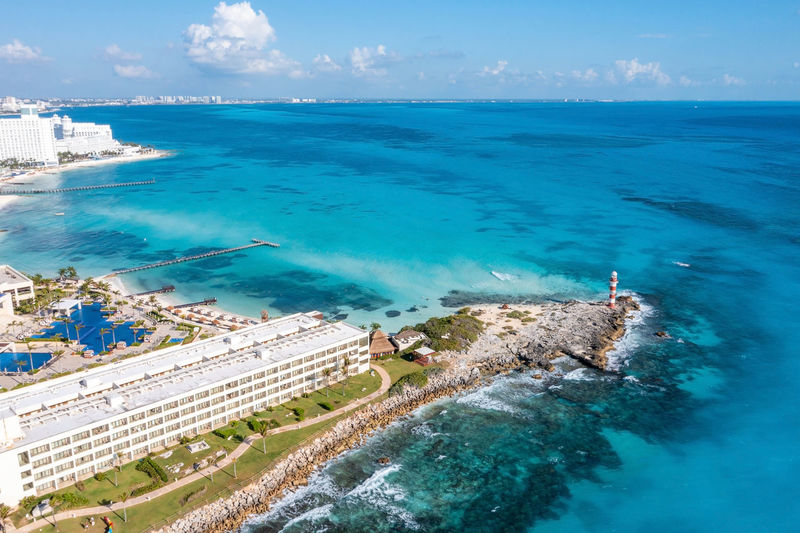 Aerial view of punta norte beach, cancun, mexico.