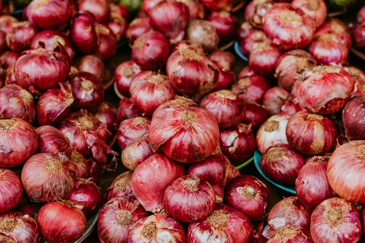 A group of onions on street market