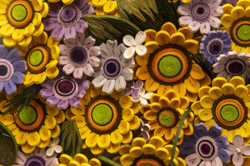 Full frame shot of multi colored paper flowers