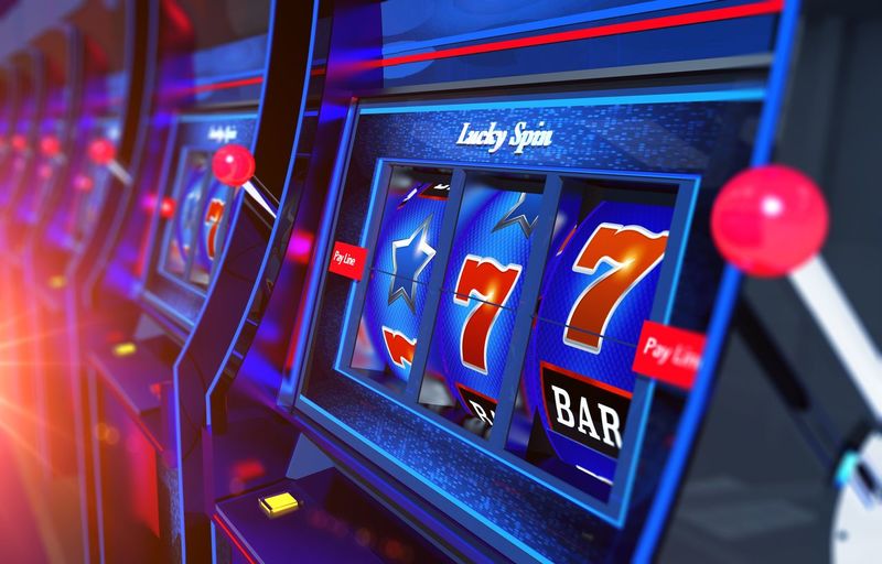 Close-up of slot machines