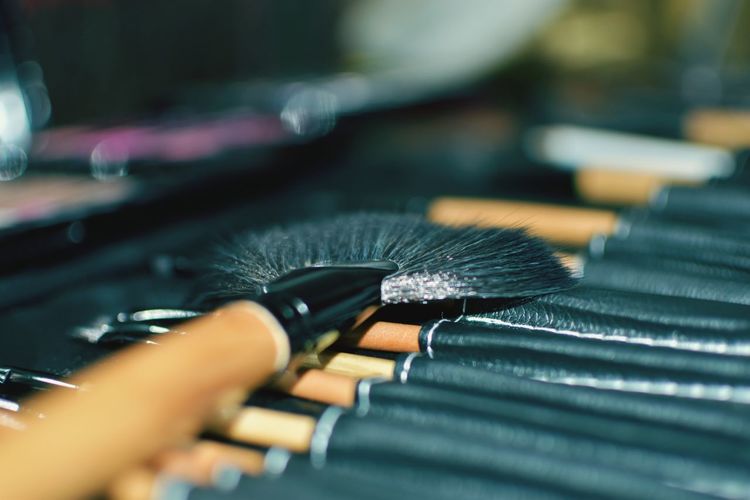 High angle view of make-up brushes