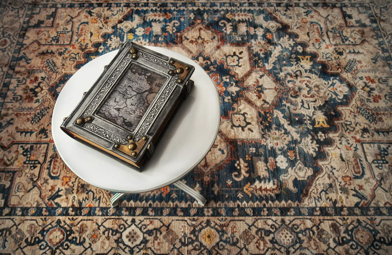 High angle view of old electric lamp on table