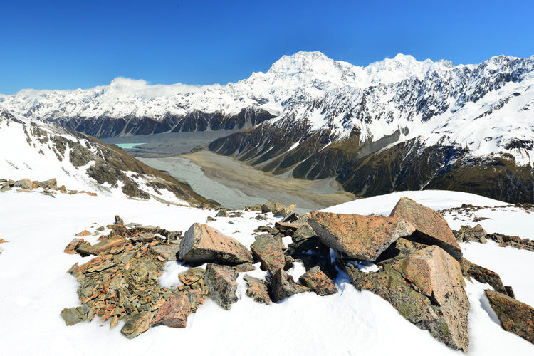 Scenic view of snowcapped mountains at mt cook national park