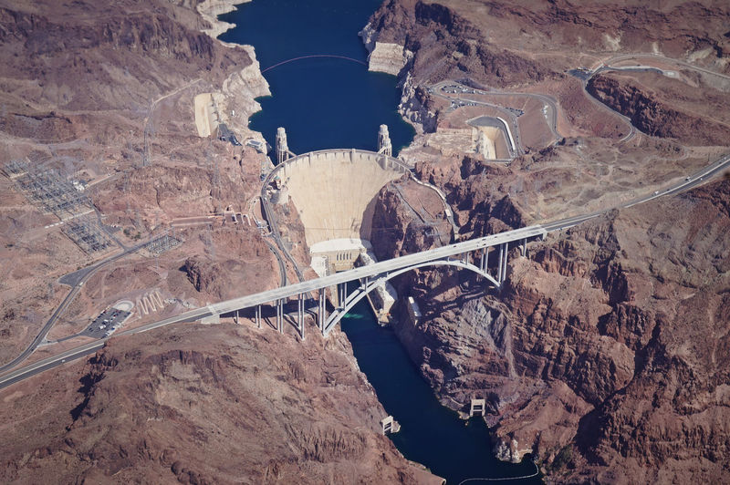 High angle view of dam over river