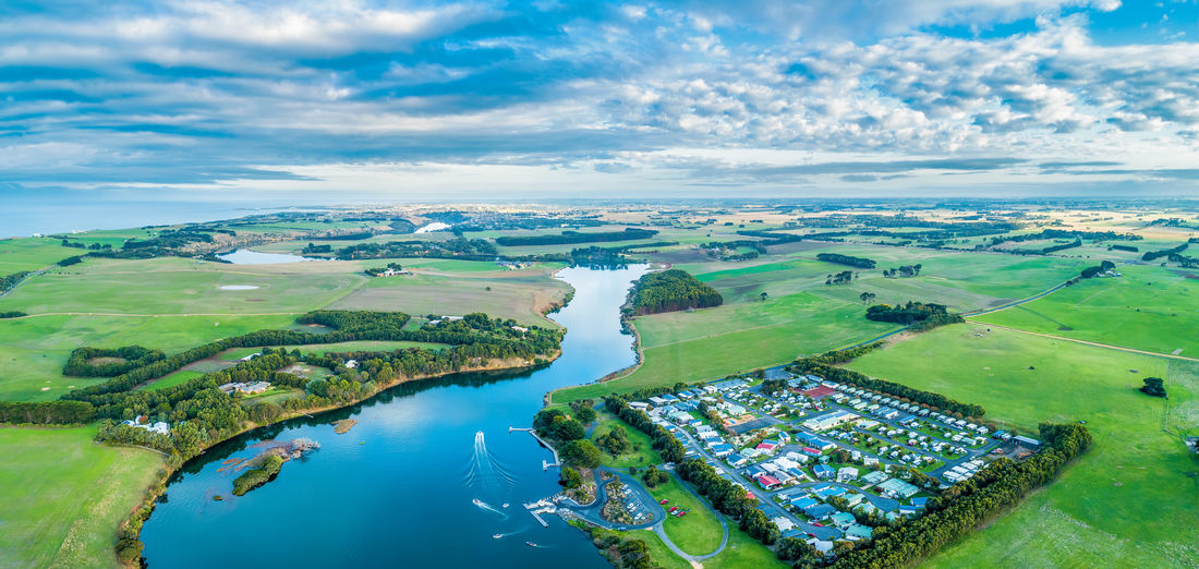 Hopkins river holiday park and beautiful countryside - aerial panoramic landscape