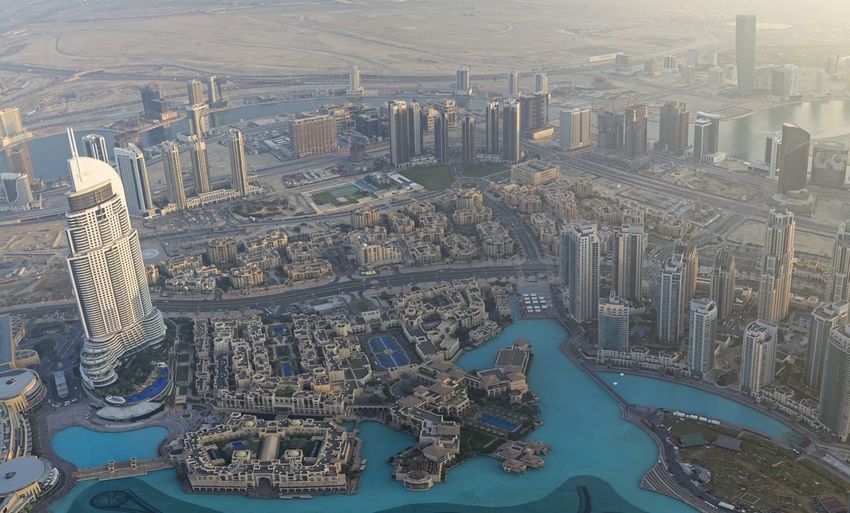 Panorama of the citiscape of dubai from the tallest building in the world, the burj khalifa. 